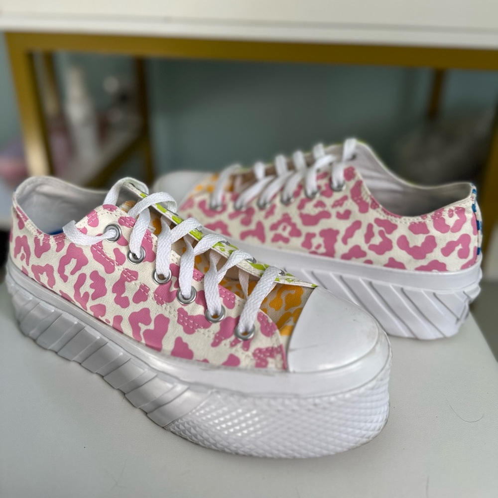 Multicolored Cheetah Print Platform Converse Size… - image 2